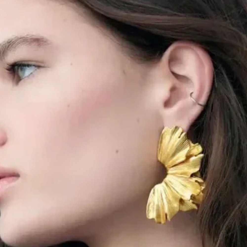 Gold Flowers Statement Earrings